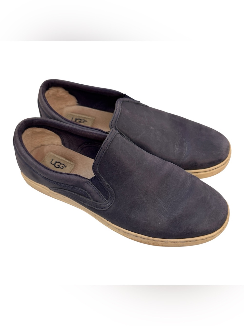 UGG Blue Leather Slip On Sneakers Womens 10 Comfort Shoes Flats Casual